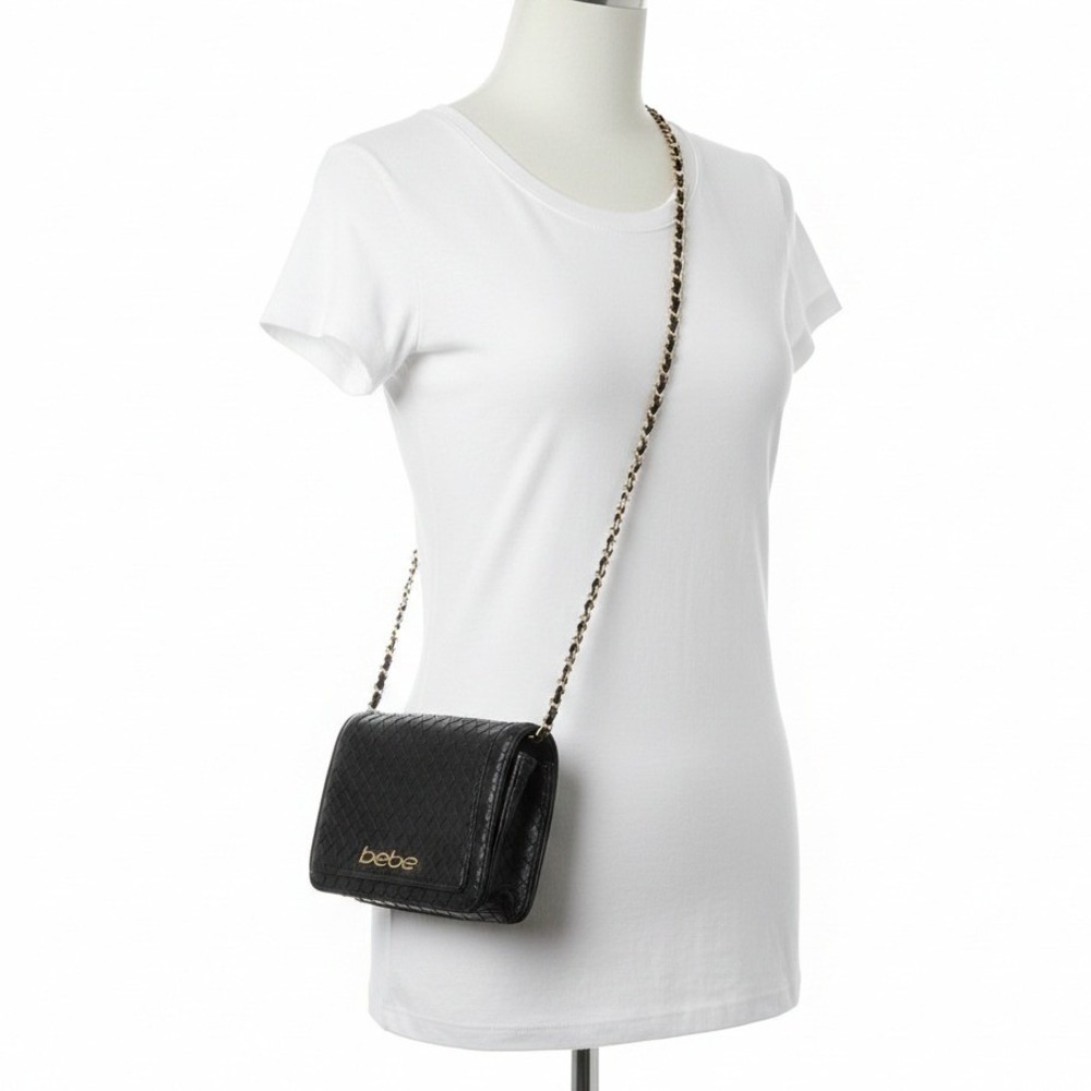 Bebe Quilted Crossbody Bag Black Chain Strap Glam Luxe Evening‎ Purse Set
